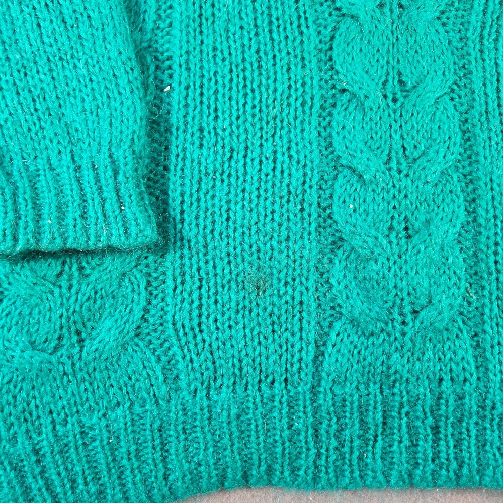 Rebecca Lynn Sweater Womens Large Green Mohair Blend Chunky Cable Knit V Neck - Picture 3 of 7